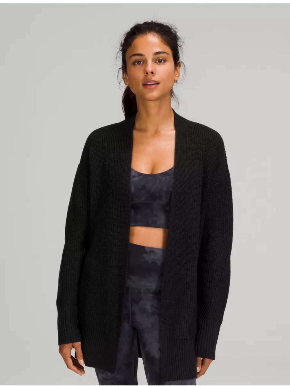 lululemon athletica Black Open-Front Ribbed Cashmere sweater